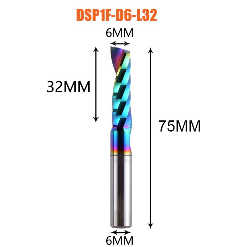 1szt AAAAA jednokrawędziowy spiralny frez walcowo-czołowy z węglików spiekanych 3.175, 4, 5, 6mm frez aluminiowy CNC grawerowanie 3D obróbka drewna akrylowa powłoka DLC: 28mm