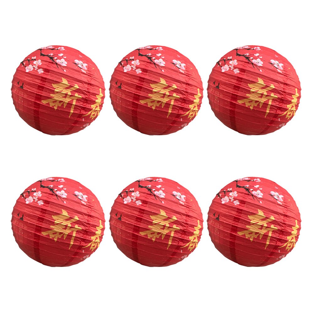 6pcs Chinese Year Paper Lanterns Red Celebration Decoration Round Hanging Lantern Party Supplies (Happy Year, 30cm)