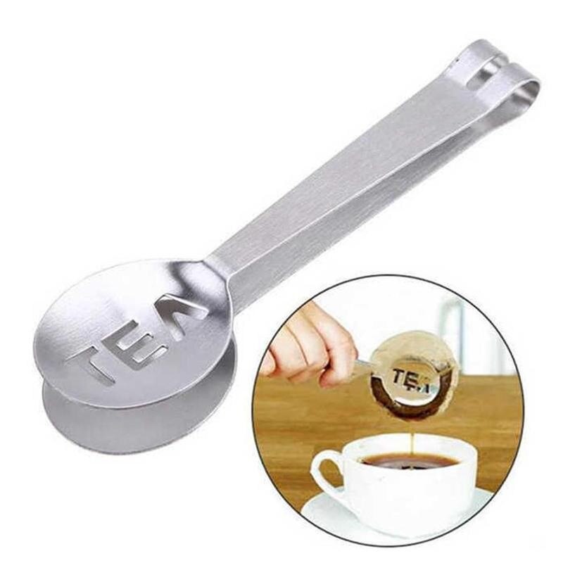 Pinza para té de acero inoxidable, bolsa de té, pinzas para hojas, soporte para colador, cuchara de Metal, exprimidor de té reutilizable, pinza para té multifuncional