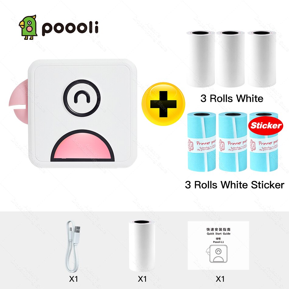 Photo Printer Pocket Thermal Label Printer Portable Bluetooth Wireless Receipt Label Sticker Printer Paper Poooli L1: Pink Add 6 Rolls