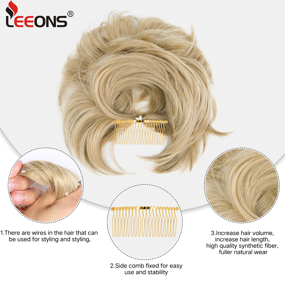 Extensión de moño de pelo liso desordenado sintético, peines ajustables, Clip en coleta corta, coletero, coletero