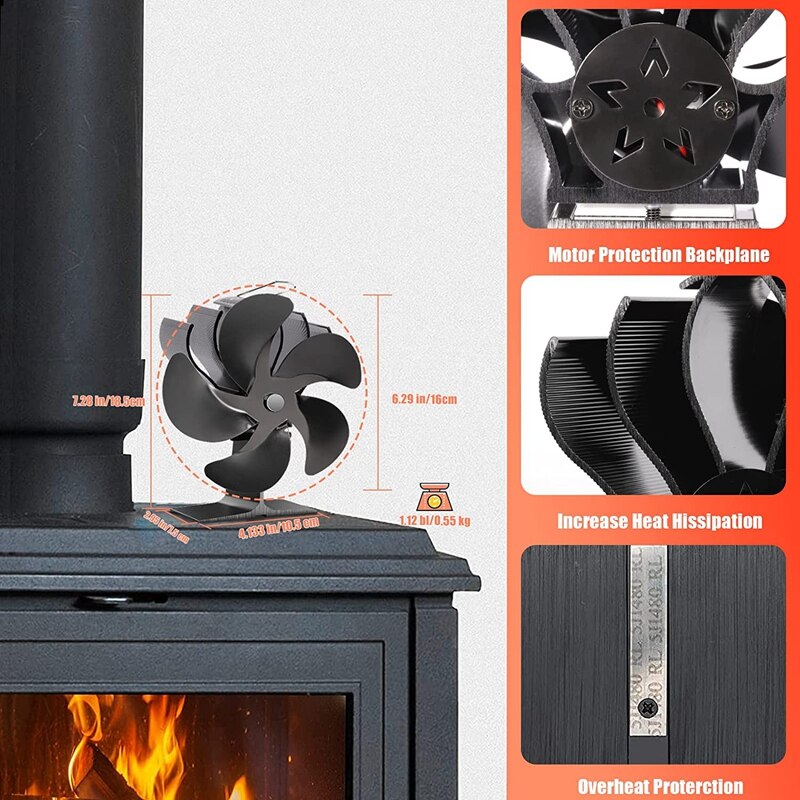 Ventilador termoeléctrico para estufa de leña, ventilador de chimenea no eléctrico alimentado por calor, para estufas de quemador de madera y Pellet