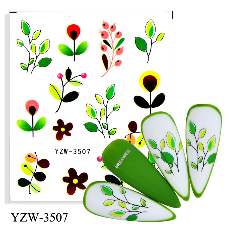 4PCS/LOT Spring Simple Green Theme Water Decal Sticker Lavender/Rose/Leaf DIY Slider For Manicuring Nail Art Watermarks