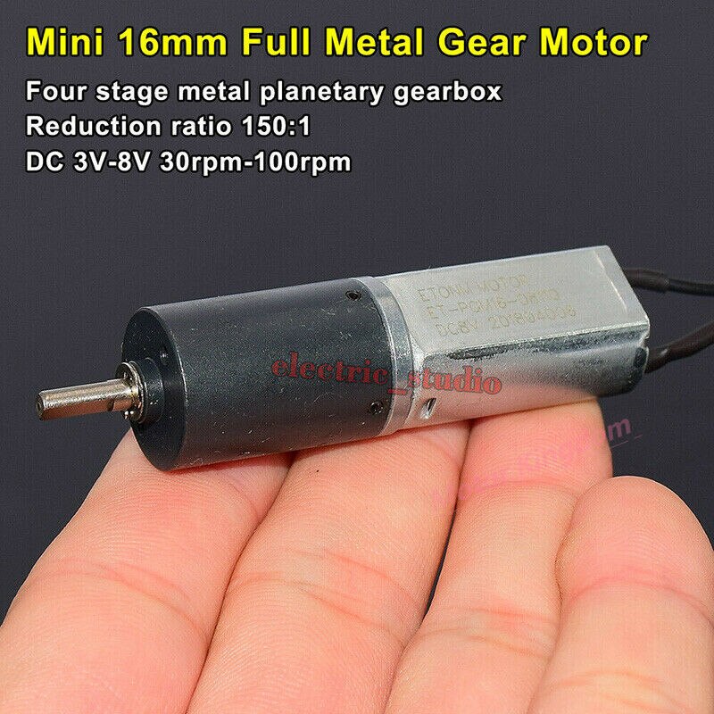 Mikro 16mm fire-trins planetreduktion gearmotor  dc 3v 6v 8v 30 rpm -100 rpm langsom hastighed højt drejningsmoment alle metal gearkasse motor