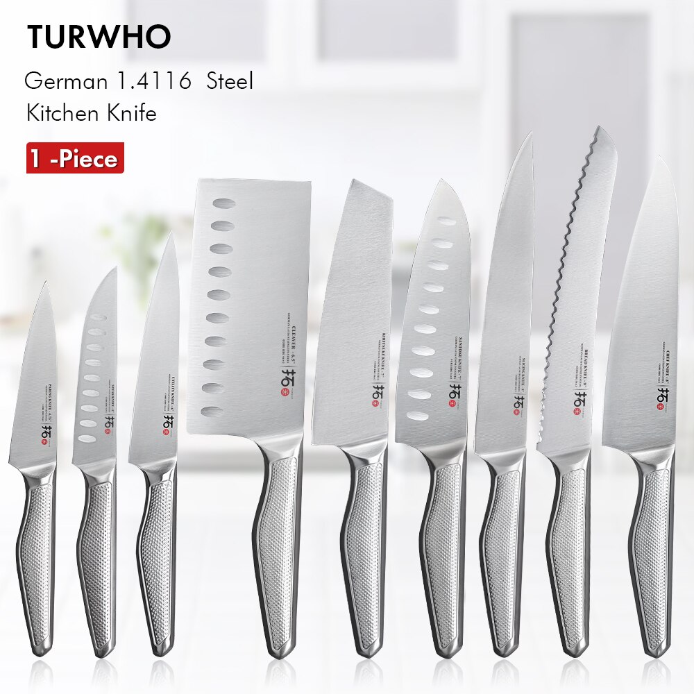 TURWHO Chef Knife 1 Piece Kitchen Knives German 1.4116 Stainless Steel Japanese Kiritsuke Santoku Cleaver Slicing Utility Knife