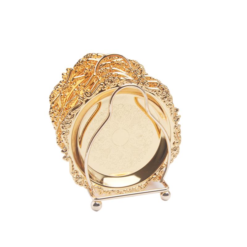 6PCS Mini Cake Dish Fruit Platter Dessert Plate Snacks Tray Decorative Tableware with Rack for Wedding Party Home (Golden): Golden