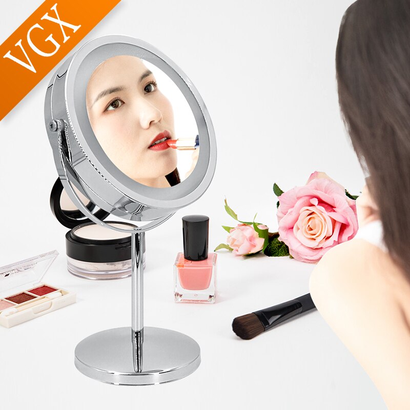 Vgx Badkamer Led Make-Up Spiegel Slaapkamer 8 Inch Desktop Ijdelheid Cosmetische Spiegels Vergrootglas 5x Dubbele Kant Ronde Chrome J212