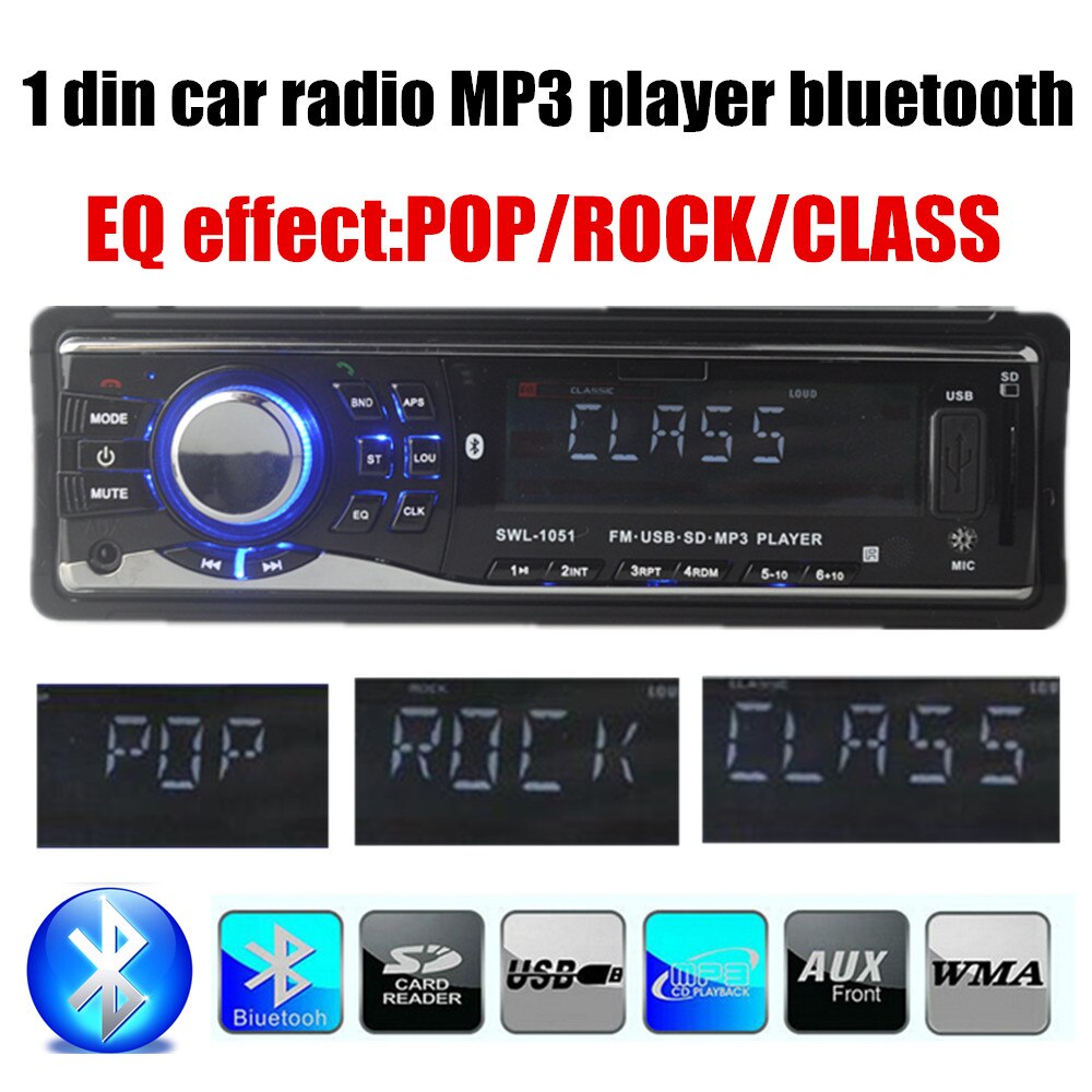 Single Din Car Stereo Audio 12V Bluetooth In-dash FM Receiver Aux Input Receiver USB MP3 MMC WMA FLAC Car Radio Player