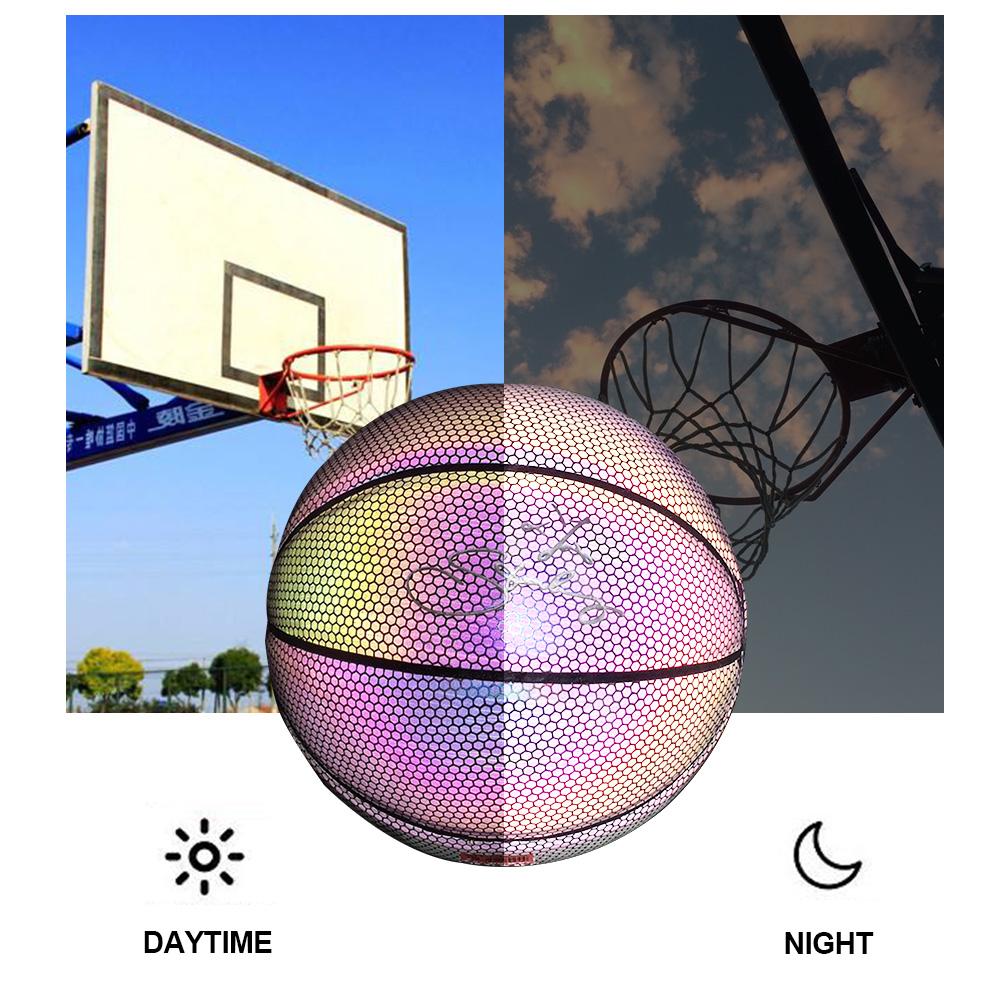 Ballon de basket Fluorescent sans batterie, brillant dans la nuit, brillant après le soleil, taille et poids officiels (S)