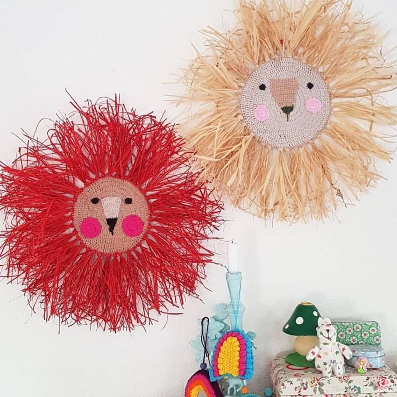 Decoraciones colgantes de León de dibujos animados, hilo de algodón tejido, adorno de pared con cabeza de Animal