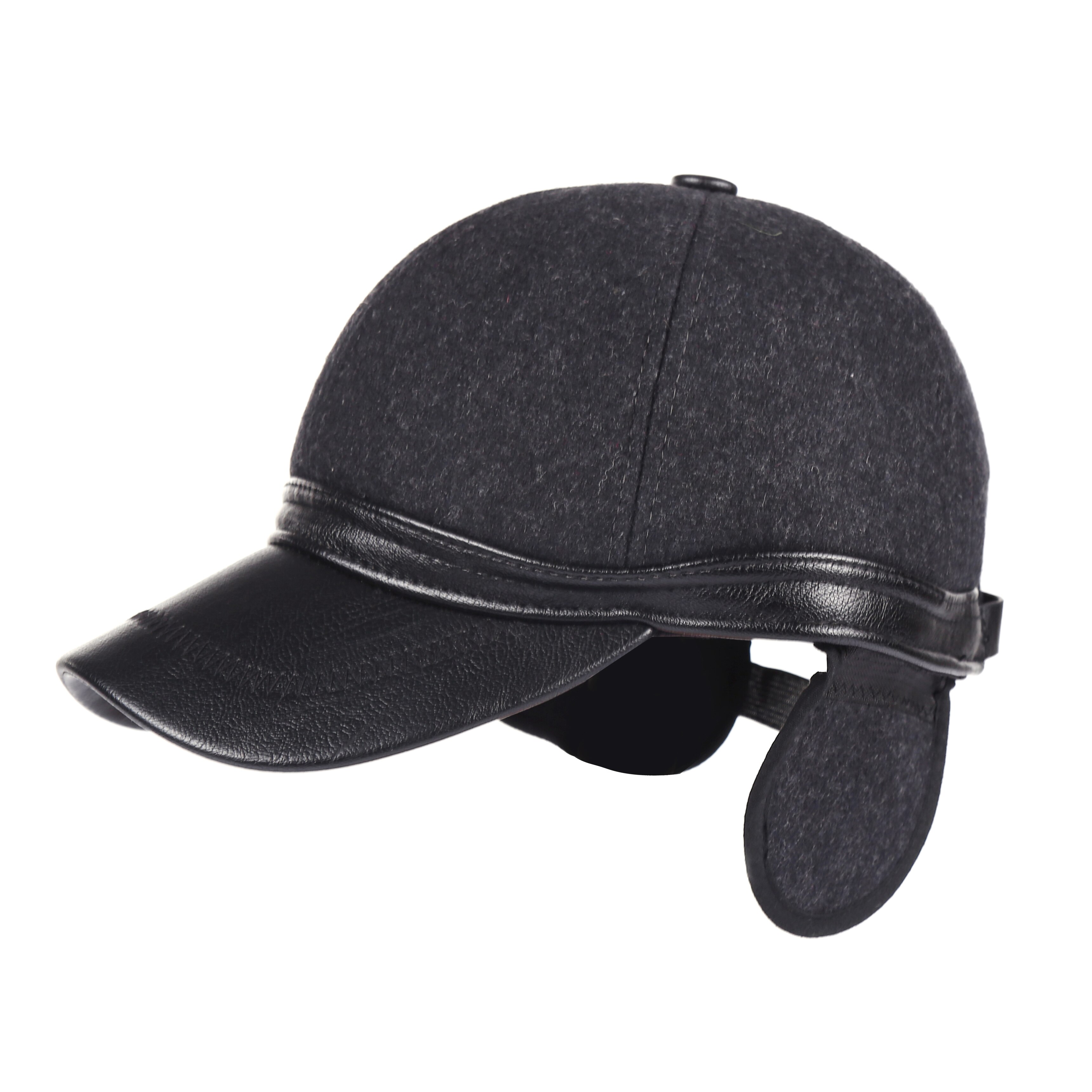 Gorras de béisbol de lana negra de para invierno, gorros de esquí para hombre