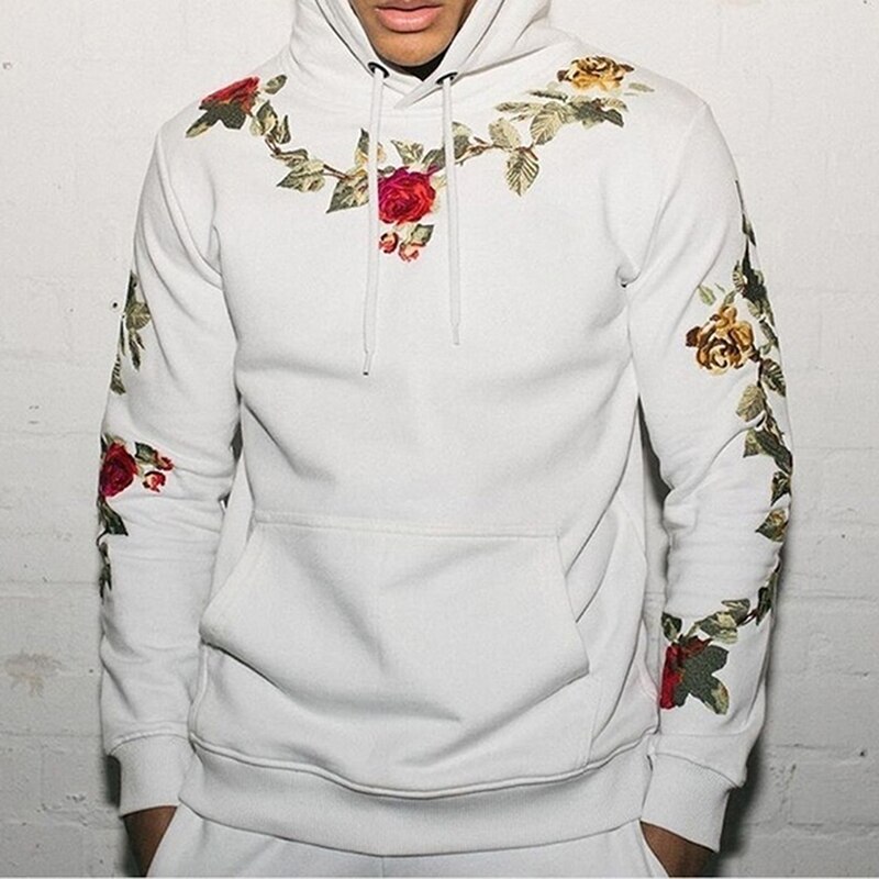 Sweat-shirt à capuche pour hommes, broderie fleurs Harajuku, Streetwear, haut Hip Hop