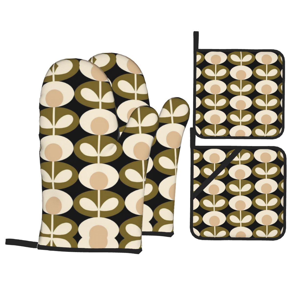 Orla Kiely Oven Mitts and Pot Holders 4pcs Set Heat Resistant Style BBQ Kitchen Gloves for Cooking Baking Grilling Potholder: Orange
