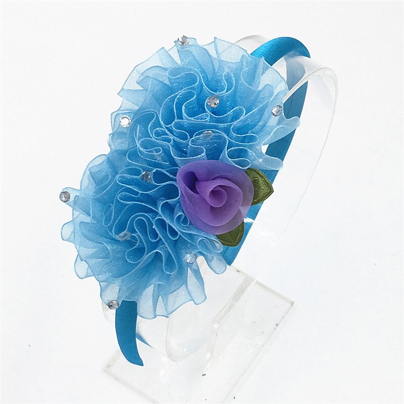 Serre-tête à fleurs en mousseline de soie pour enfants, couleur unie, mignon, serre-tête princesse, accessoires pour cheveux: Bleu