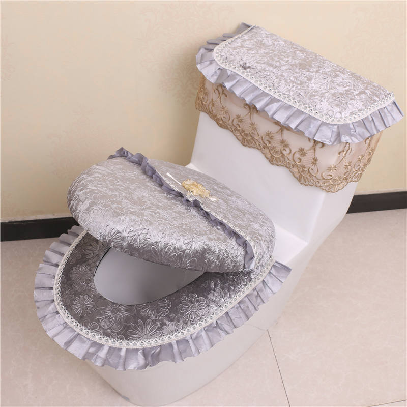3 Pcs/set Toilet Seat Covers Water Tank Cover With Lace, Warm Fabric