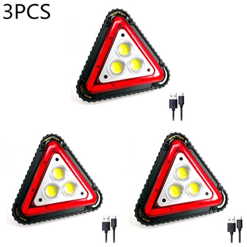 3 COB Triangle Warning Light 30W 1500LM LED Work Light Portable LED Flood Lights for Outdoor Camping Hiking Repairing: 3 pcs / with 18650 battery