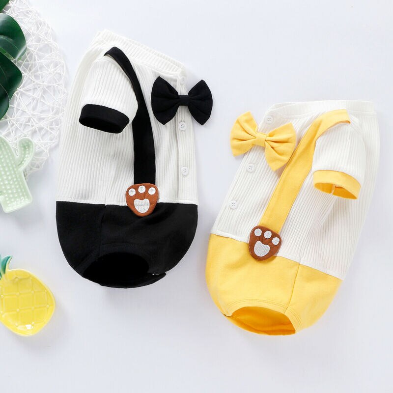 Pudcoco Toddler Baby Boy Bodysuit Gentleman Clothes Outfit Patchwork Short Sleeve Bodysuit Jumpsuit W/Tie Clothes Set 0-24M