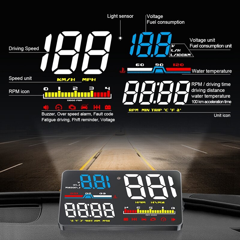 Car HUD Head-Up Display Auto HUD OBD2 Digital Speeeter Windshield Sn Projector D5000