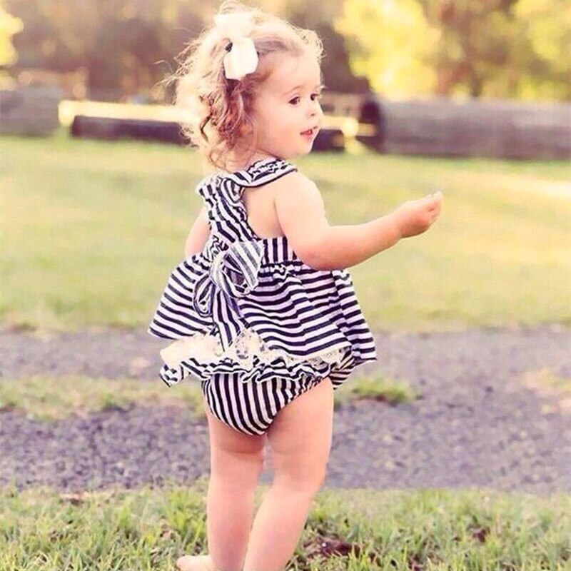 Cute Baby Girls Bowknot Stripe Dress Shorts Sunsui Grandado