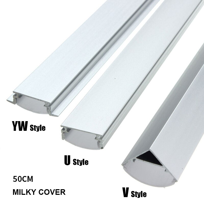 1set 50cm LED Bar Lights Aluminium Profile Transparent/Milky Cover U/V/YW Style Shaped for LED Strip Light Parts: Milky Cover / V-style XH-076