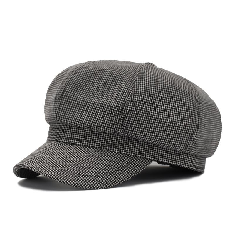 Kasket baret ottekantet hat til kvinder plaid avisdreng kasket vintage kasket kvinder bomuld dame hatte forår efterår gorras: Grå