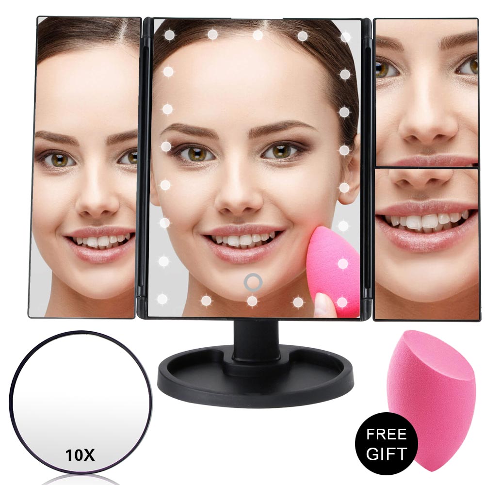 Makeup Mirror 22 LED Light Cosmetic Vanity Mirror Touch Screen Flexible Magnifying 1X/2X/3X/10X USB Or Battery Use Adjustable
