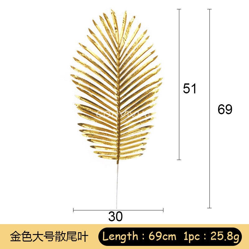 1pc Goud Kleur Bladeren Rotan Bruiloft Decoratie Kunstmatige Planten Doek Nep Monstera Leaf Muur Home Decor Feestartikelen: 2-L Leaf