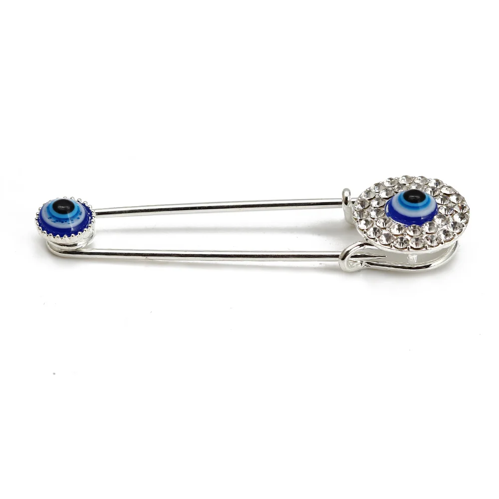 Lucky Eye Oil Blue Turkish Evil Eye Safety Pin Fatima Hamsa Hand Round Charm Brooch Pin for Women Men Jewelry: Titanium Plated