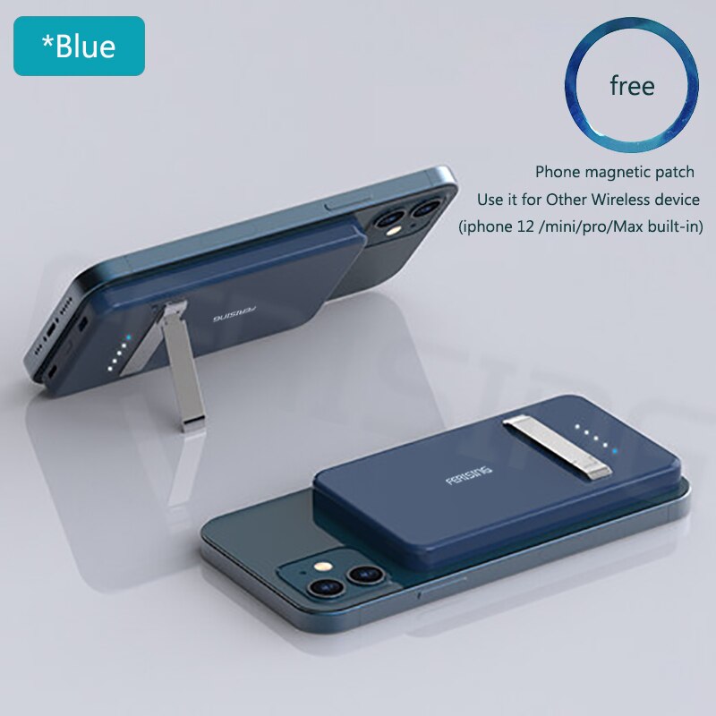 FERISING 15W Qi Wireless Mag safe Portable 5000mah Battery Charging For iPhone 12 mini Pro Max Mini Power Bank Magnetic Charger: Blue