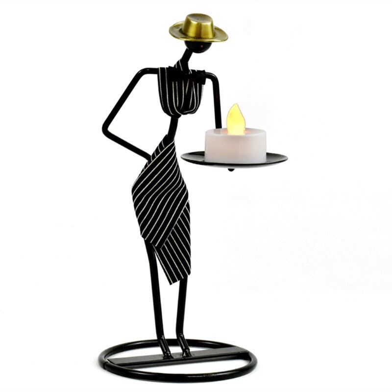 Chandelier en métal nordique avec personnage abstrait, Sculpture de serveur, bougeoir, Figurines faites à la main, décoration de la maison, artistique