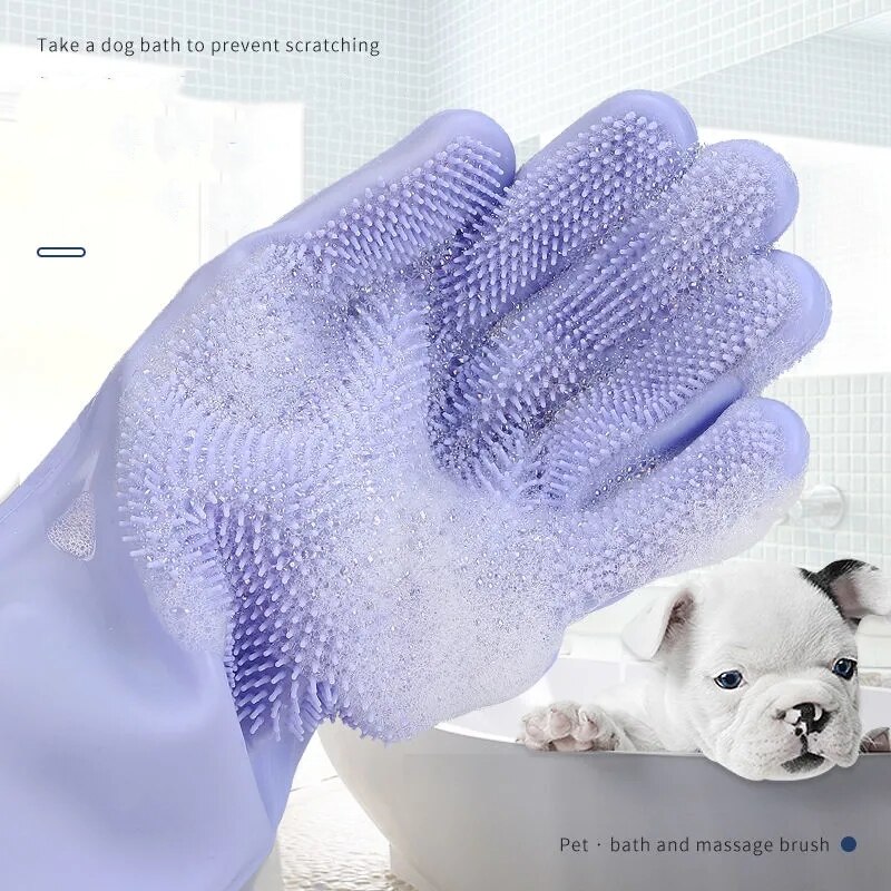 Guantes de baño de silicona para mascotas, limpieza de cocina, lavado de platos, cepillo de limpieza de baño para perros y gatos, guante de goma mágico para fregar