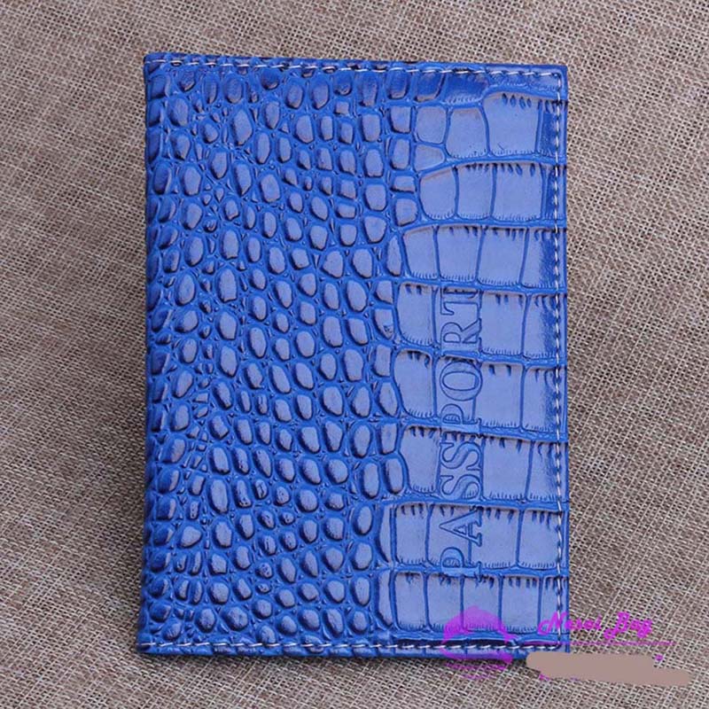 Crocodile Pattern Travel Passport Cover Russia Women Pu Leather Cover on The Passport Case Passport Travel Organizer Paspoort: blue