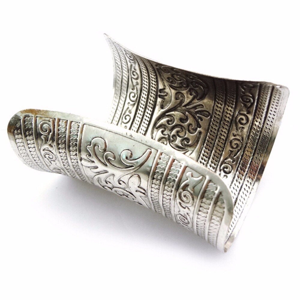 10cm * 6.5cm vintage punk metálico gótico longo largo vintage metal manguito curvado pulseira ajustar presentes para menina 1pcs