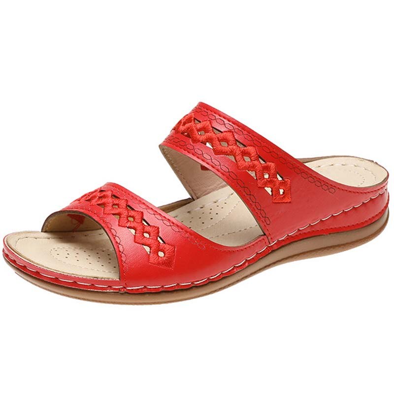 Sandales plates rétro pour femmes, chaussures de plage,: Rouge / 41