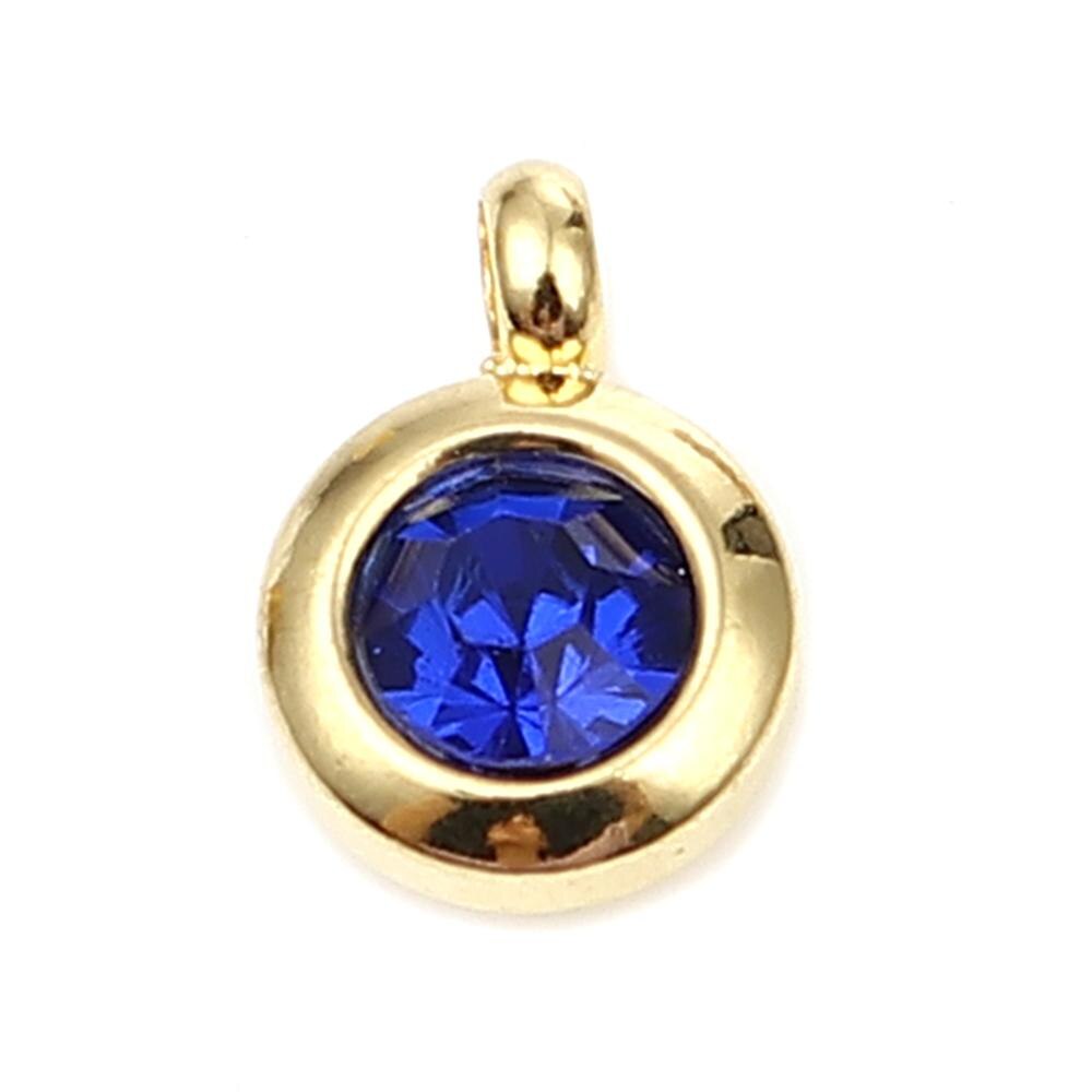 DoreenBeads Edelstahl Gold Farbe Charms Runde Multicolor Glas Anhänger DIY Machen Ohrringe Schmuck 9mm x 7mm, 2PCs: Royal Blue