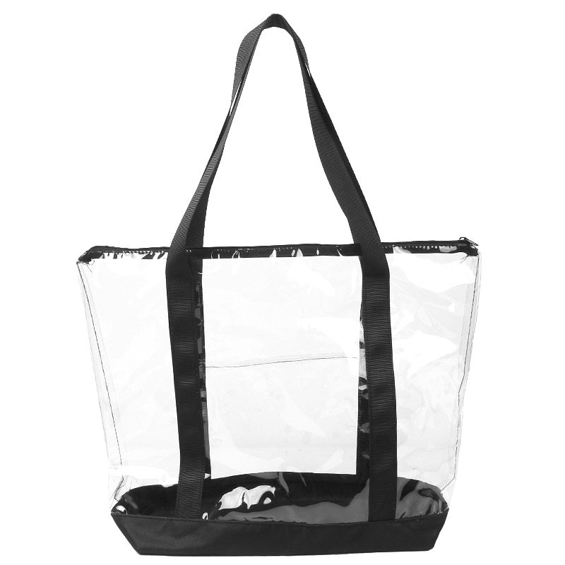 Tasker til mindre sæt gennemsigtige stadionsikkerhedsrejser og fitness-tote med lynlås gennemsigtig strandtaske robust pvc-konstruktion, sort kant