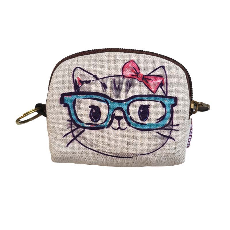 Cartoon Kurze Brieftasche Frauen Vintage Leinwand Shell Geldbörse Dame Karte Halter Kupplung Kinder Cartoon Fuchs/Eule Kleine Ändern geldbörsen