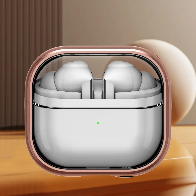 Luxe transparante standaard hoofdtelefoonhoes voor Samsung Galaxy Buds 3 Pro Bluetooth-oordopjes Oplaaddoos Sleutelhanger oortelefoonhoes: 3XS / Goud