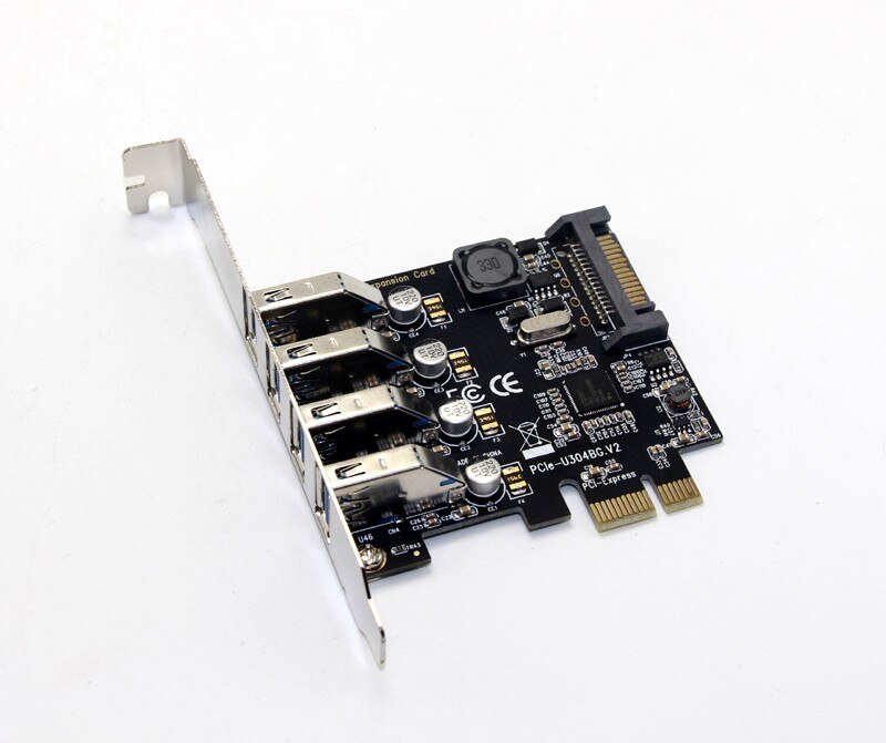4 Port USB 3.0 5Gbps PCI-Express X1 Card Adapter HUB Support Low Profile Bracket
