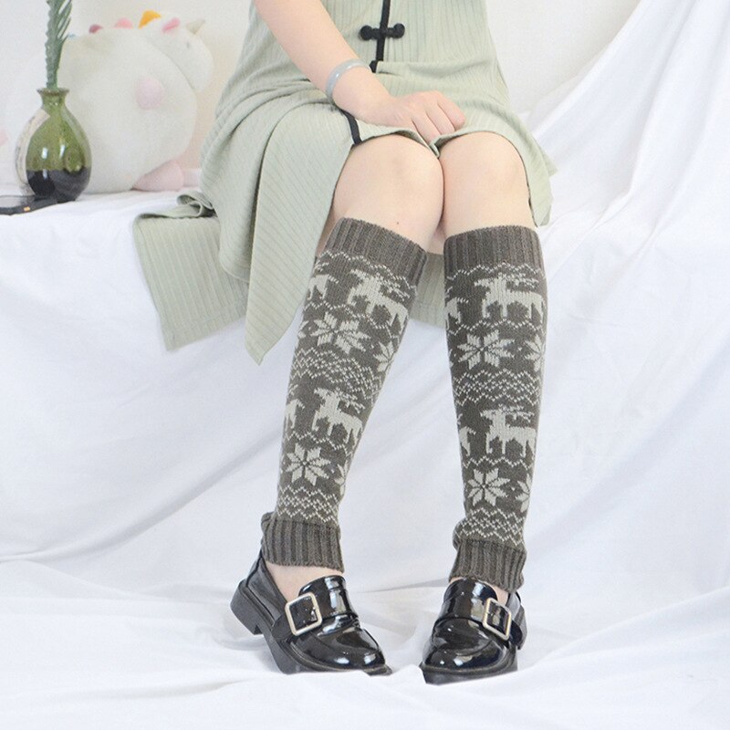 Lady Jk-calcetín de punto hasta la rodilla, ciervo y nieve, calentador de piernas para mujer, Invierno , Casual, Jacquard, alce: gray(deer)