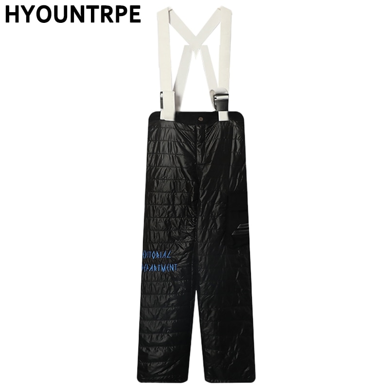 Pantalones rectos con tirantes de para mujer, pantalón holgado de algodón cálido con bolsillos laterales, estilo Hip Hop, ropa de calle alta