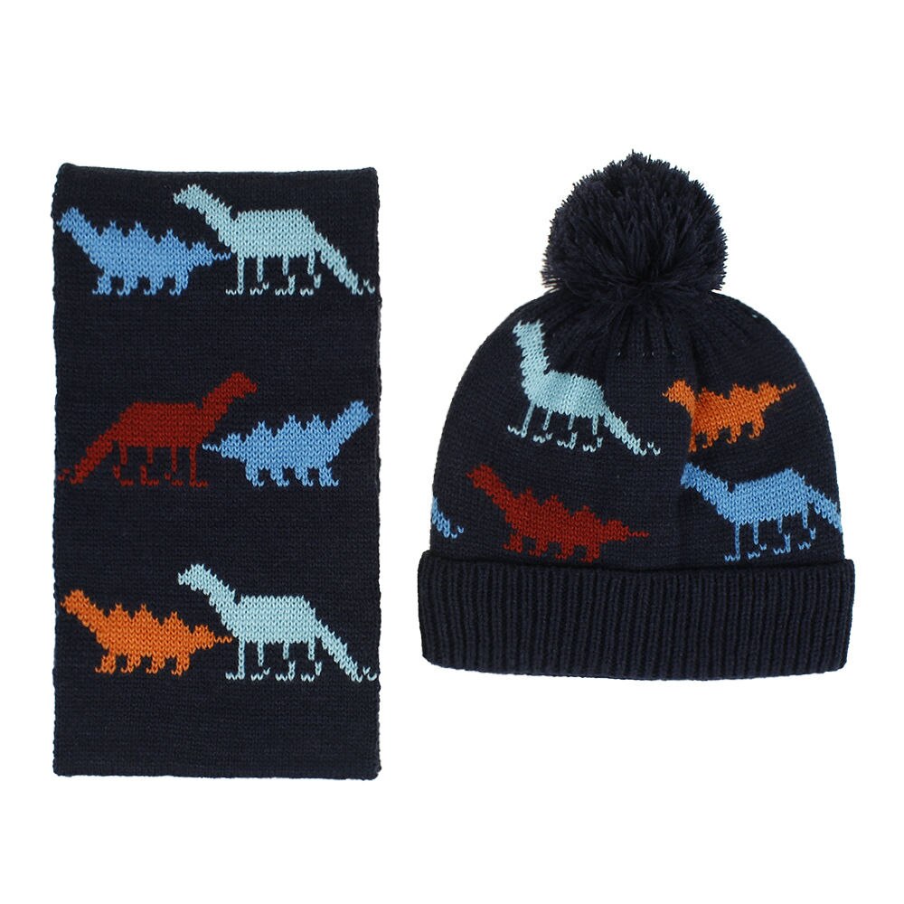 Kind winter gestrickte hut set Kinder pom pom hut mit schal Jungen mädchen winter warme mütze mit schal set Weichen warme kappe H236D: C2 Navy set