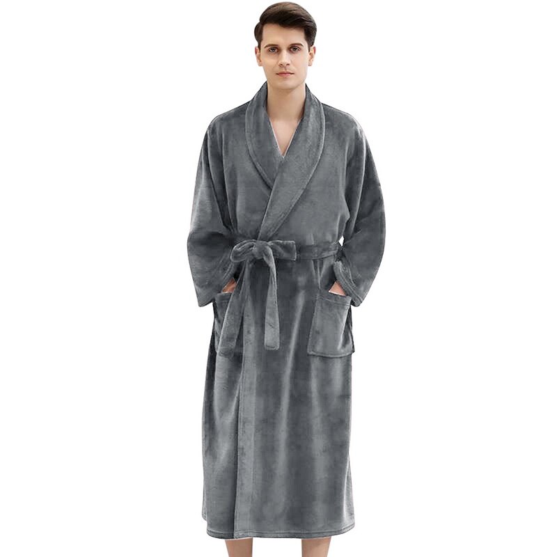 Men's Waffle Hotel Bathrobe Spa Robe Water Absorbing Nightgown Japanese-style Kimono Shawl Collar robe Night Gown: Man Dark grey / L