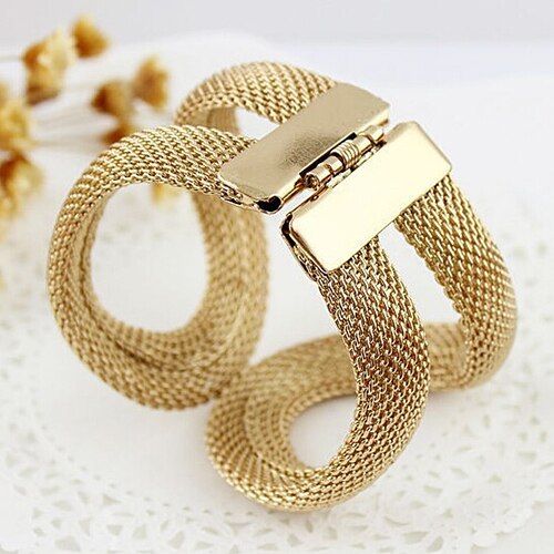 vintage Women Cool Mesh Wide Alloy Spring Cuff Bracelet Punk Bangle Jewelry