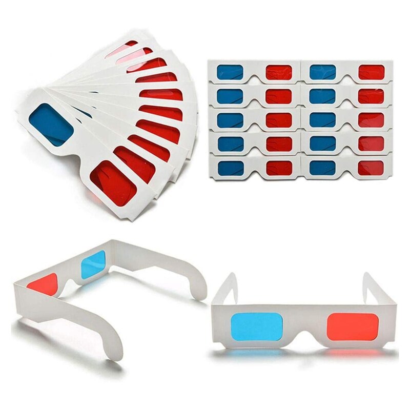 3D Bril, 10 Pairs Rood En Blauw Papier Stereo Lenzen Voor Films Set Anaglyph Papier 3D Bril