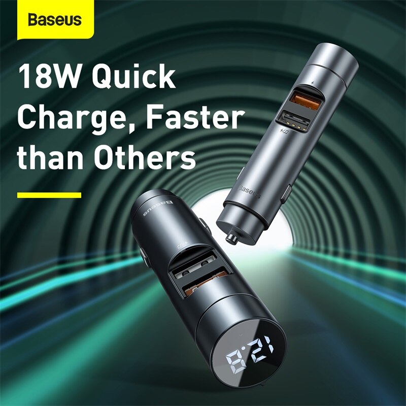 Baseus 18W Fast Car Charger Adapter FM Transmitter Bluetooth Car Modulator Handsfree Car Audio Receiver 18W 2 USB