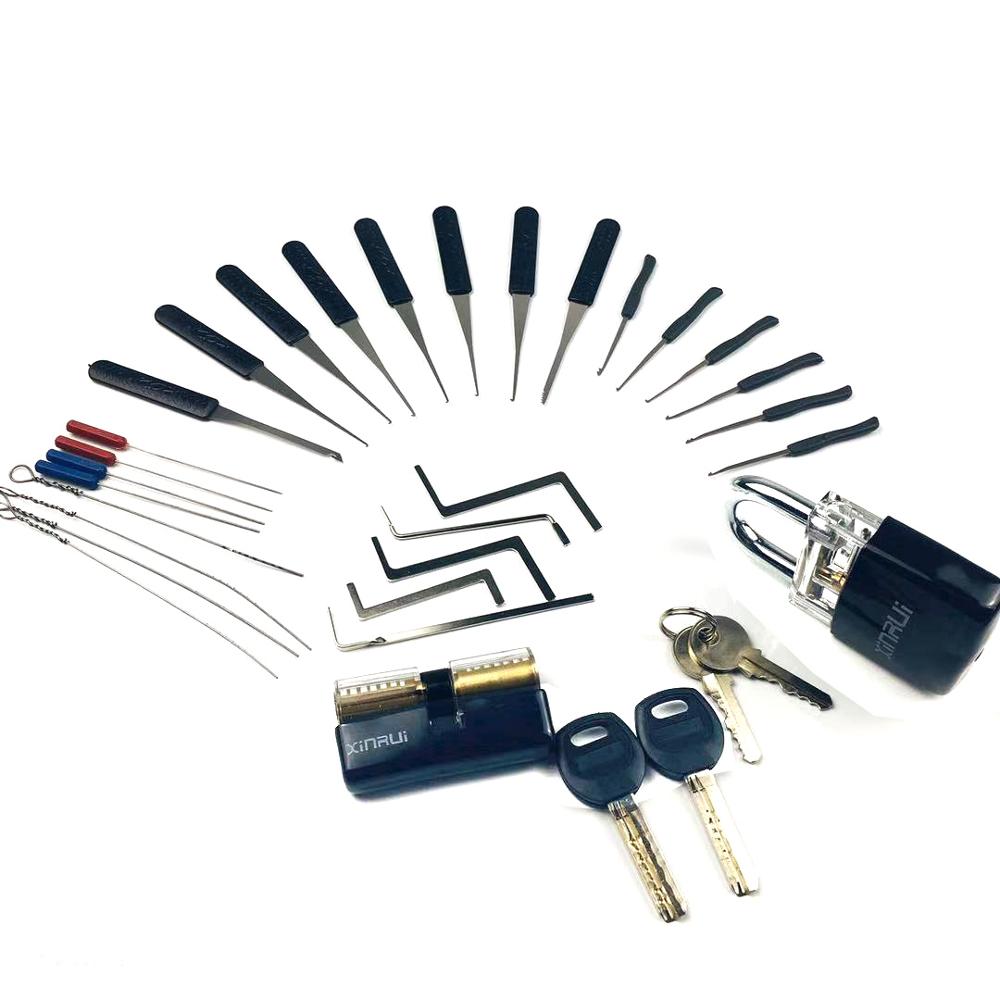 ! 2PCS Transparent Lock with 14pcs Broken Key Extractor Pick Set,2pcs Tension Wrench Tool Locksmith Kit: 5-E