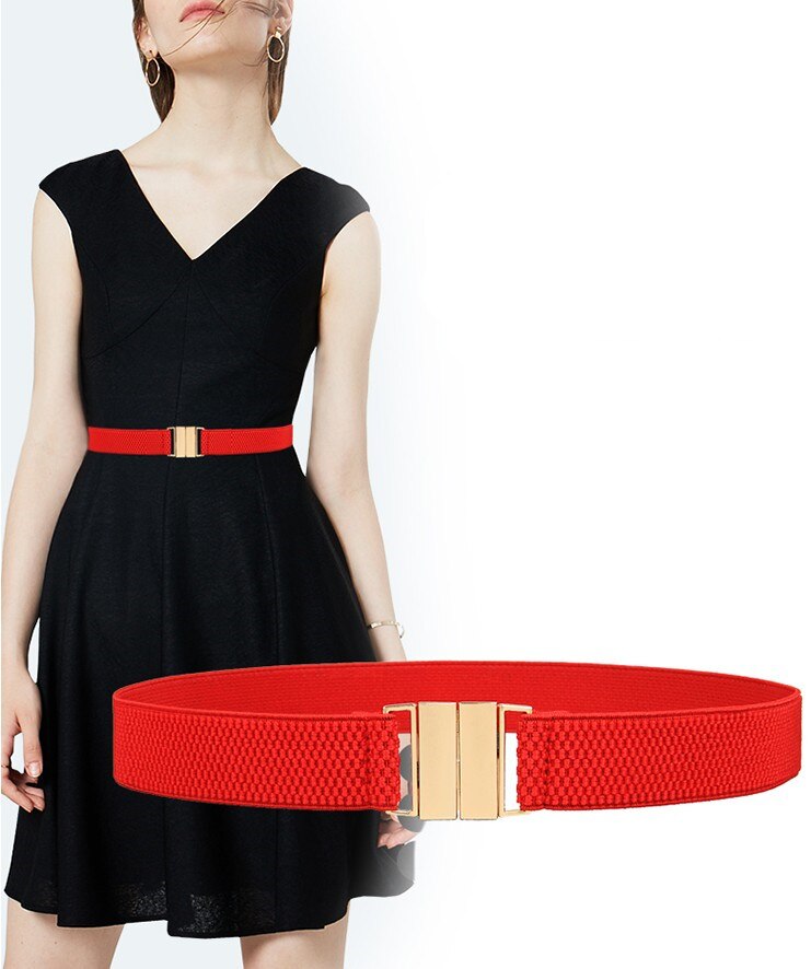 Fajas de mujer de cinturón ancho rojo elástico sólido Casual boda cintura oro hebilla cinturones cinturilla elástica para vestido de señora