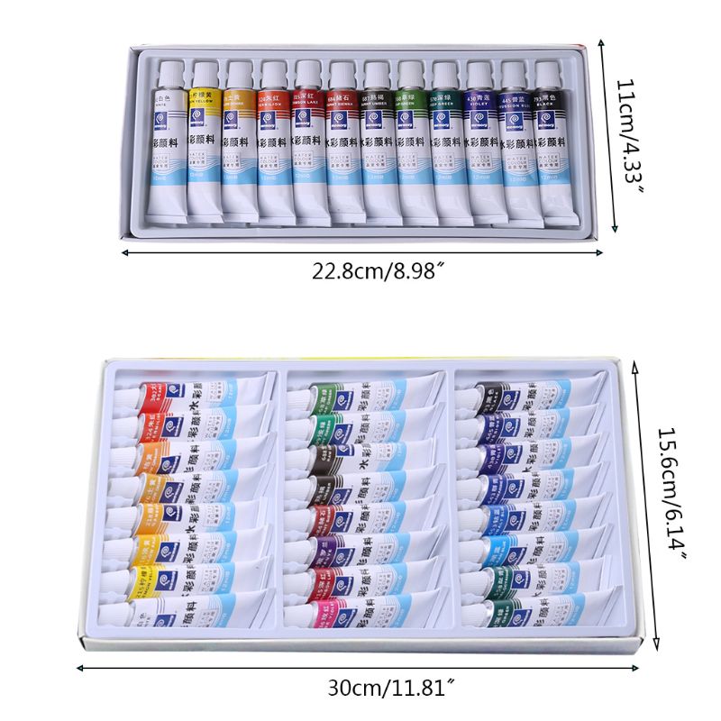 12ml 12/24 Colors Paint Tubes Drawing Painting Watercolor Pigment 4X7E