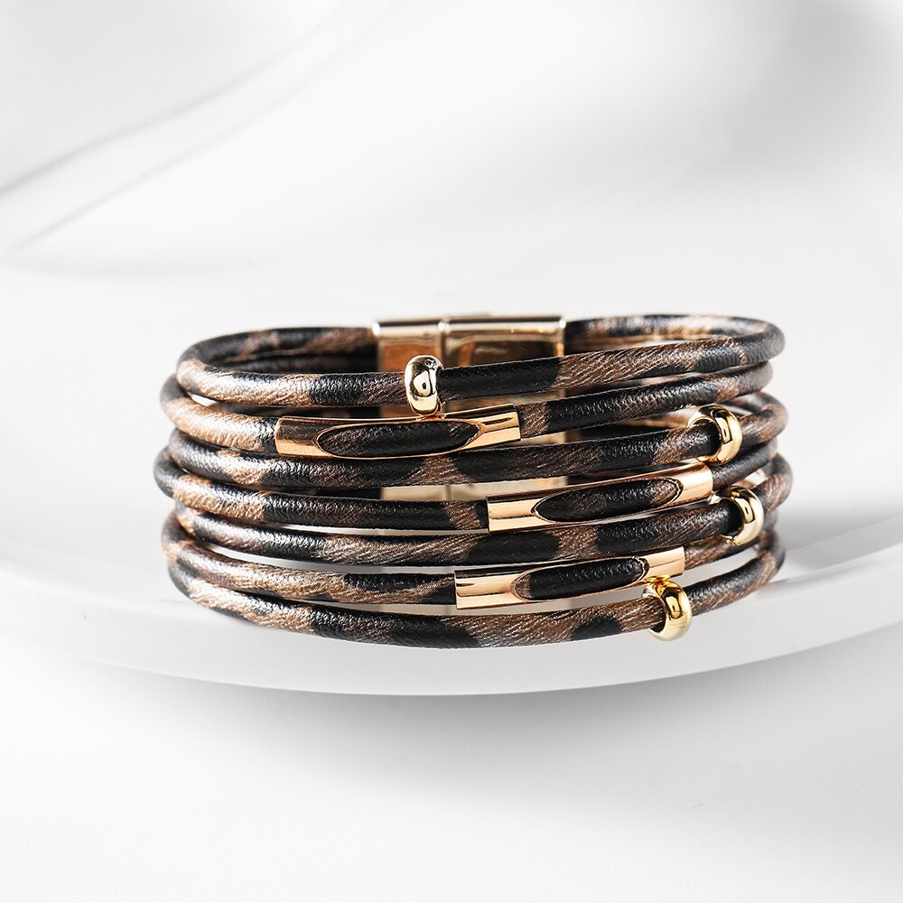 WYBU Four Styles Charm Leopard layered bracelet For Women Boho Cuff Wrap Bracelets With Magnetic Clasp Hand Jewelry: SF494